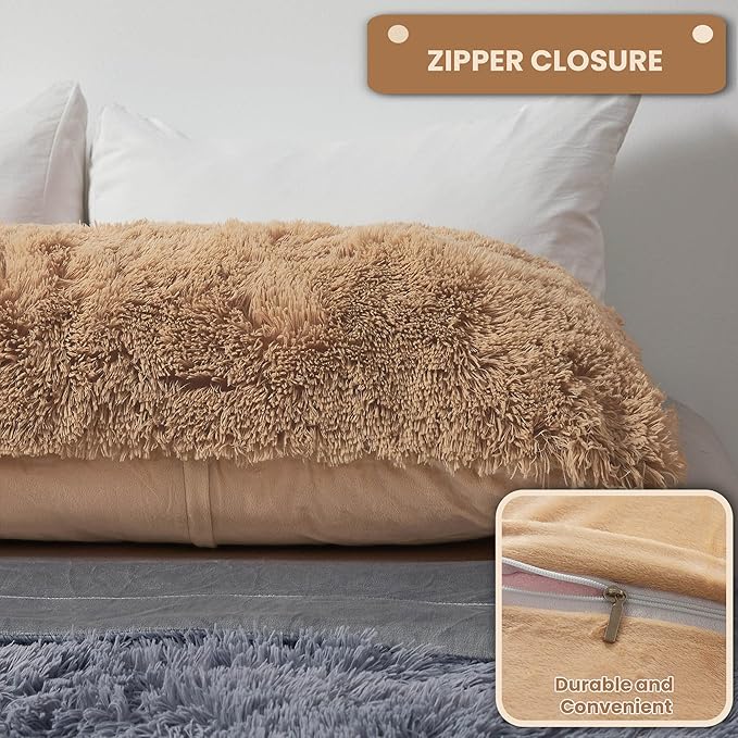 MEGO Shaggy Plush Body Pillow Cover, Camel Faux Fur Fluffy Body Pillowcase, 20x54 Fuzzy Full Body Pillow Case, Furry Long Big Throw Pillow Sham with Zipper for Home Bedding Couch Living Room Camel