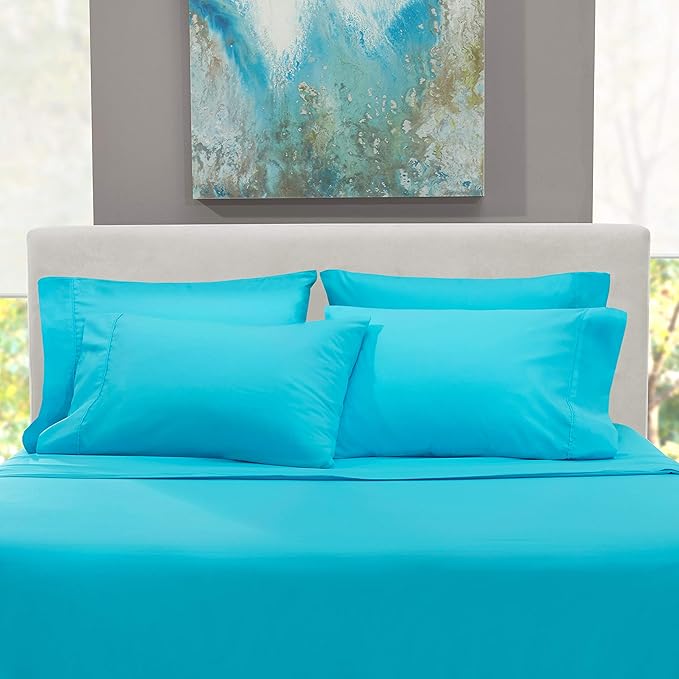 Hearth & Harbor Extra Deep Pocket Sheets - Fits Mattress 18-24 Inches Deep - Extra Deep Pocket Twin XL Sheets Sets - 4 Piece Twin XL Size - Beach Blue