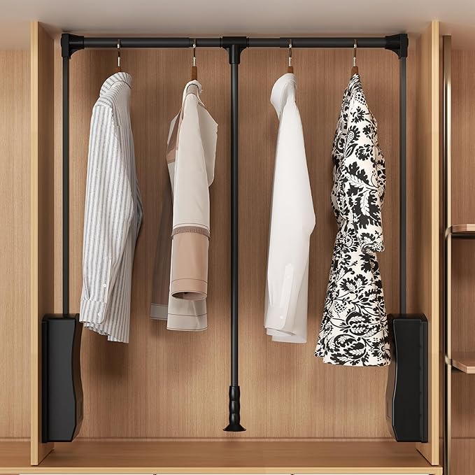Hitess Soft-Close Pull Down Closet Rod, Stainless Steel Wardrobe Lifts,Adjustable 21-47 Inch Chrome Polished Side Mounted Rail Organizer for Hanging Clothes