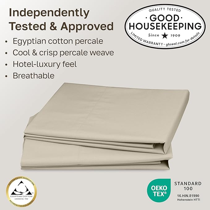 California Design Den Pillow Case Queen Size Set of 2-100% Egyptian Cotton, Crisp Percale Feel, Soft & Breathable Cotton Pillowcases Standard/Queen - Beige