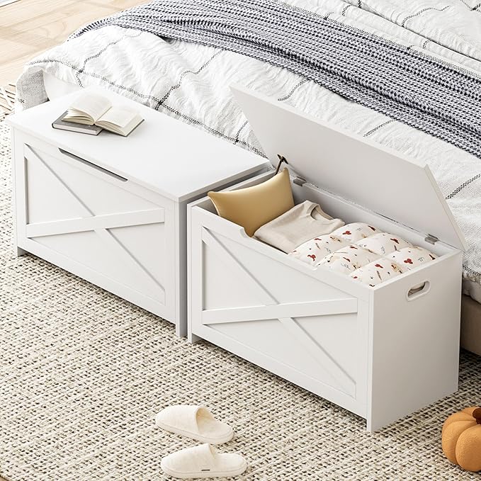 GarveeHome 30 in Storage Chest, Wooden Storage Bench with Safety Hinge, Easy Assembly, Large Shoe Bench for Entryway, Living Room, Bedroom