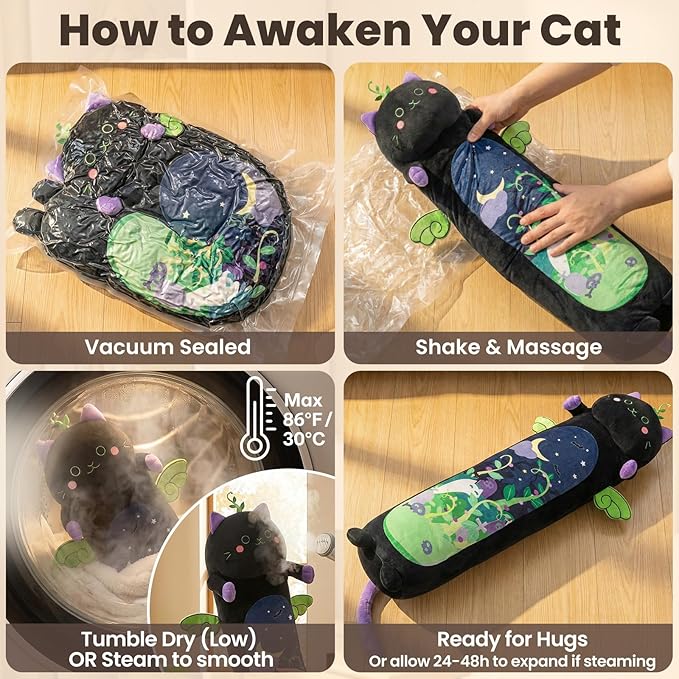 Mewaii Long Cat Plush 5 Sizes, 120% Extra Filling Giant Plushness Kids Body Pillow, Kawaii Cute Black Cat Stuffed Animals Plushies, Big Long Body Pillow Black Cat Plush Gift for Girls 44”