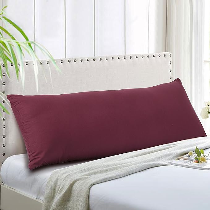 EVOLIVE Body Pillow Cover 21"x54", Ultra Soft Microfiber Pillowcase with Hidden Zipper, Breathable, Machine Washable, for Pregnancy & Side Sleepers, Cover Only (21"x54" Body Pillow Cover, Wine)