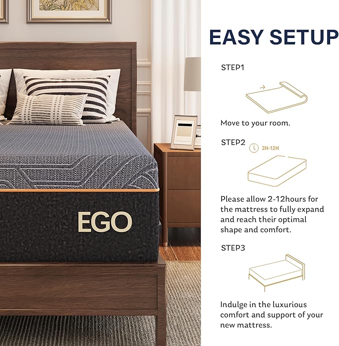 MLILY EGOHOME 14 Inch Full Mattress, Copper Gel Memory Foam Mattress for Pain Relief, Therapeutic Mattress in a Box, CertiPUR-US Certified, Fiberglass Free Medium Mattress, Black
