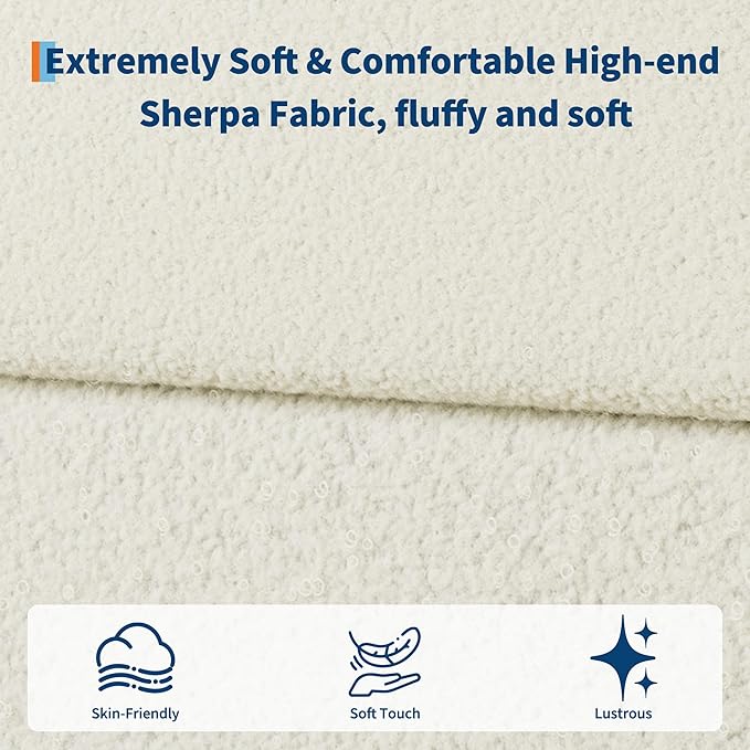 GarveeHome Boucle Full Size Bed Frame with Upholstered Headboard, Soft Low Profile Sturdy Platform Bed with Rounded Corners Design, Heavy Duty, Wooden Slats, Noise Free, No Box Spring Needed, Beige