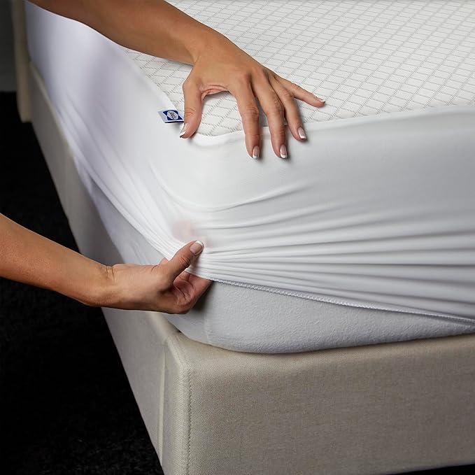 Sealy Spot and Stain Protection and Release Waterproof Fitted Mattress Protector King Size Comfort Soft Knit Top Sidewalls Stretch Fits Mattresses 15 Deep Machine Washable Mattress Cover (White)