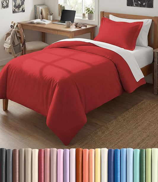 Duvet Cover Twin/Twin XL Size Set - Extra Soft Twin/Twin XL Duvet Cover 68" x 90" with 1 Pillow Sham - Hotel Luxury, Easy Care, Fade Free with Zipper Closures & Ties - Comfy, Cozy and Breathable (Red)