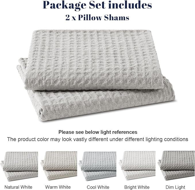 PHF Ultra Soft Waffle Weave Pillow Shams Standard Size, No Insert, 2 Pack 20" x 26" Pillowcases,Breathable & Skin-Friendly Pillow Cases, Stylish Decorative Bed Pillow Cases Covers, Light Grey