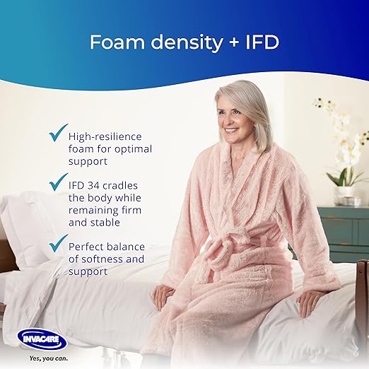 Invacare Hospital Bed Mattress, Long Term Care Pressure Redistribution Medical-Grade Bariatric Foam Mattress, 5 Fortress Shaped Cells, Fluid-Resistant Removable Cover, Made in The USA