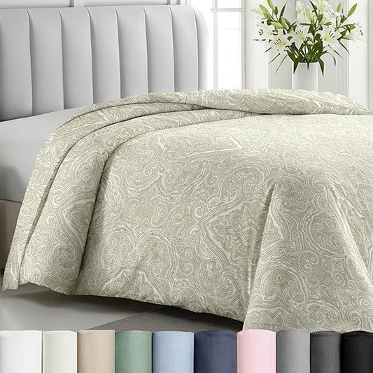 California Design Den Natural 100% Cotton Twin Duvet Cover/Twin XL Only - Premium 400 Thread Count, Soft Sateen Weave, Button Closure and Corner Ties - Paisley Beige