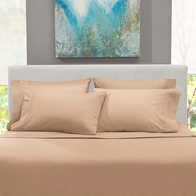 Hearth & Harbor Extra Deep Pocket Sheets - Fits Mattress 18-24 Inches Deep - Extra Deep Pocket California King Size - 6 Piece Cal King Sheets - Cal King, Taupe