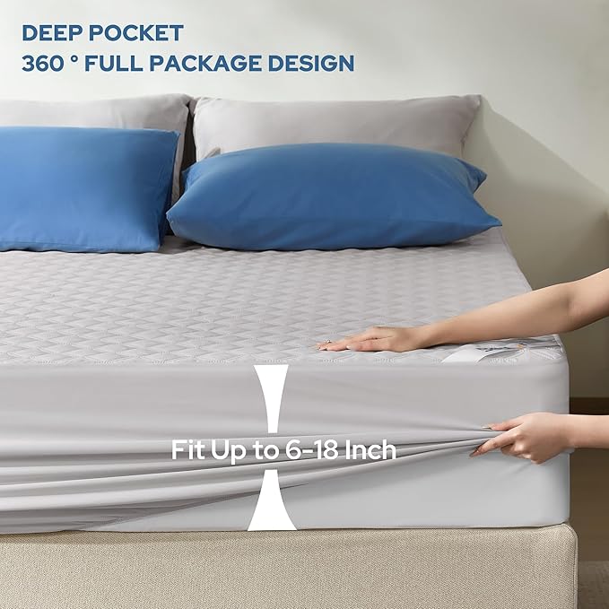 BEDLORE 2 Pack Waterproof Mattress Protector,Queen Size Mattress Pad Noiseless with Deep Pocket Fitted for 6"-18",Breathable Dirt Proof Bed Mattress Cover Washable for Home,Bedroom,Hotel(Light Gray)