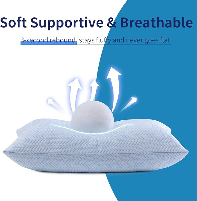 DOWNCOOL Cooling Pillow Queen Size Set of 2, Adjustable Shredded Memory Foam Pillows for Sleeping, Cool Bed Pillows for Hot Sleepers, Supportive Firm Pillow for Side Back Stomach Sleepers, 20X30