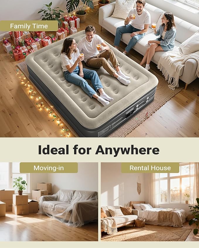 iDOO Air Mattress Queen with Built in Pump, 18 Raised Comfort Blow up Mattress, Inflatable Mattress for Home and Guest Bed, Upgraded Four Chamber Portable Air Bed, Colchon Inflable, 650 lbs Max