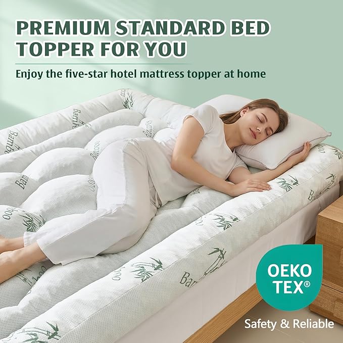 5 Inch Memory Foam Mattress Topper Twin Size, Breathable Viscose Made from Bamboo Pillow Top Mattress Pad Cover, Ultra Soft Bed Topper with 2000 GSM Foam Filling for Pain Relief, White, 39x75x5 in