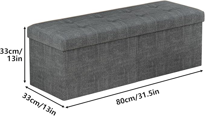 JIUYOTREE 31.5 Inches Ottoman with Storage Bench, Foldable Footstool, Ottoman Foot Rest, End of Bed Bench, Multi-Functional Seat, Storage Chest for Living Room, Bedroom, Entryway (Gray)