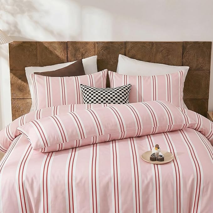 Merryword Body Pillow Cover 20x54inches, 100% Cotton Pillow Case, Pink Striped Pillowcase, Soft Breathable Ribbon Stripes Long Pillowcase, 1-Piece