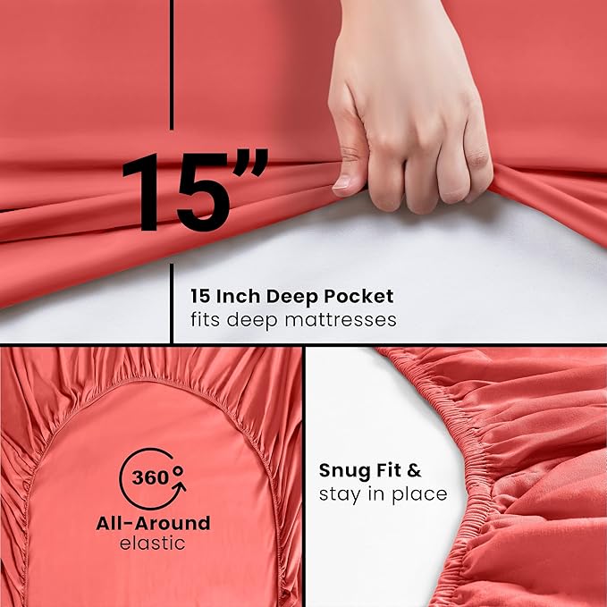 Utopia Bedding Queen Fitted Sheet - Bottom Sheet - Deep Pocket - Soft Microfiber - Shrinkage and Fade Resistant - Easy Care -1 Fitted Sheet Only (Coral)