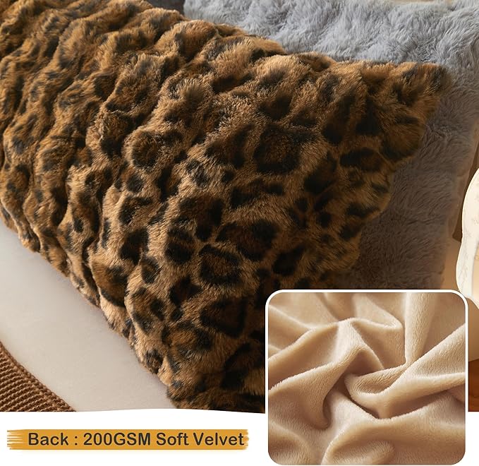 LIFEREVO Leopard Print Faux Rabbit Fur Body Pillow Cover 20 x 54, Cheetah Print Waffle Bubble Bed Pillowcase with Zipper, Long Fuzzy Furry Farmhouse Pillow Case for Pregnant Women Side Sleeper, Brown