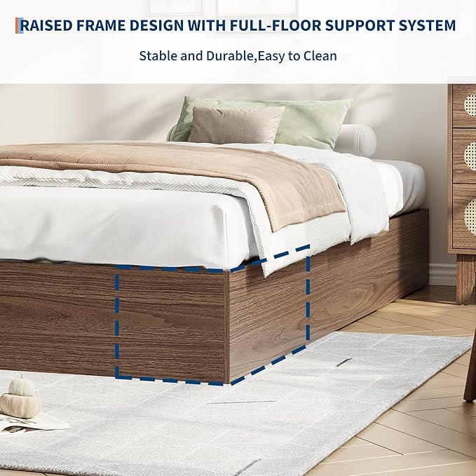 IDEALHOUSE Twin XL Bed Frame with 2 Storage Drawers, Wooden Bed Frame Without Headboard, Minimalist Floor Platform Bed, Wood Slat Support, Noise Free, No Box Spring Needed, Easy Assembly