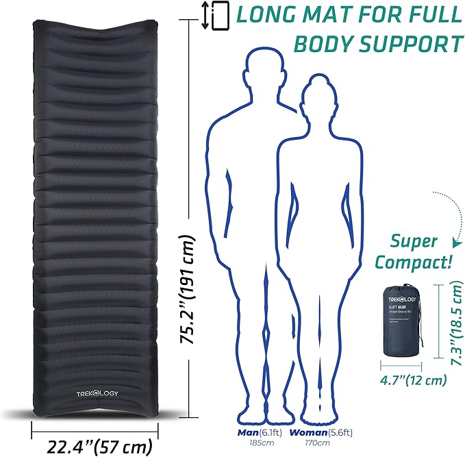 TREKOLOGY UL80 Ultralight Sleeping Pad – Inflatable Camping Sleeping Pad - 40D Nylon Compact Hiking Mat – Lightweight Air Mattress for Backpacking & Tent Camping