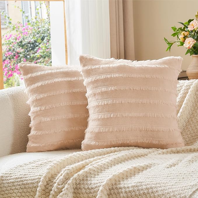 BEDELITE Velvet Pillow Covers 18x18 with Zipper, 2 Pack Super Soft Square Pillow Covers for Bedroom, Sofa, Luxury Cozy Fleece Pillowcases for All Seasons(18x18 Inches, Coral-Boho)