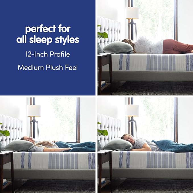 Vibe Gel Memory Foam Mattress, 12-Inch CertiPUR-US Certified Bed-in-a-Box, Queen, White