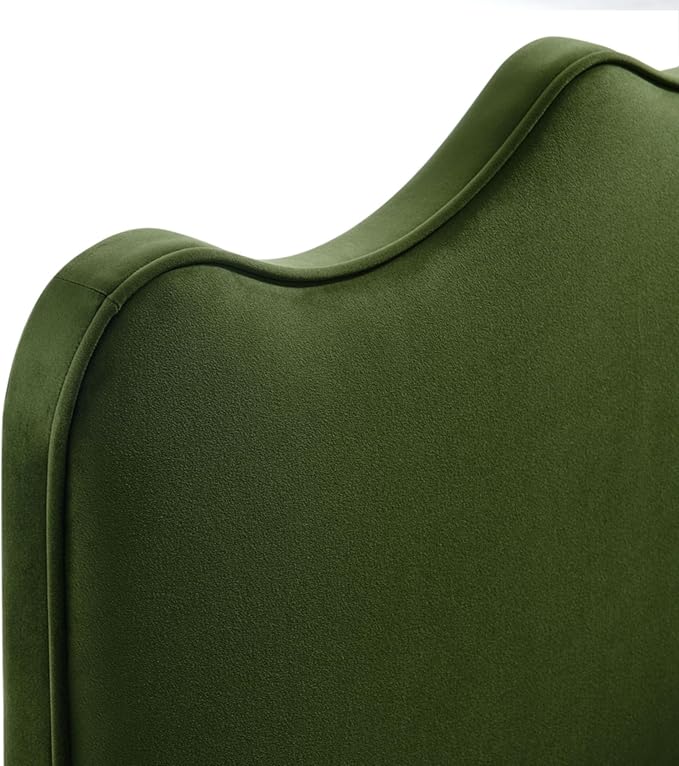 Monday Athena King Size Performance Velvet Adjustable Headboard in Moss Green - with Scalloped Wave Design and Stain-Resistant Velvet Upholstery