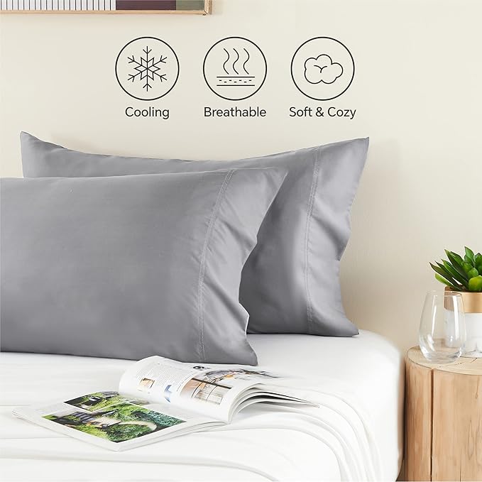 BEDELITE Pillow Cases Queen Size Set of 2, Rayon Derived from Bamboo, Cooling Pillow Cases for Hot Sleepers & Night Sweats, Breathable and Silky Soft Envelope Pillowcases(Silver Grey, 20"x30")