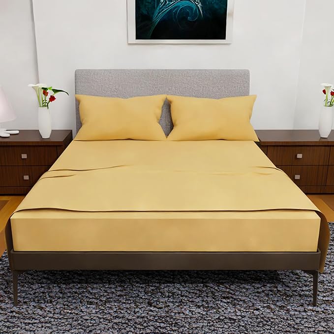 Queen Sheet Set - 4 Piece Bedding - Double Brushed, Cooling Queen Sheets, Deep Pocket Sheet Set - Gold