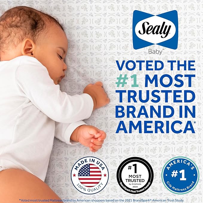 Sealy Butterfly 2-Stage Dual Firm Antibacterial Foam Baby Crib Mattress & Toddler Bed Mattress, Hypoallergenic Waterproof Memory Foam Crib Mattress, GREENGUARD GOLD Certified,Made in USA,52"x28",White