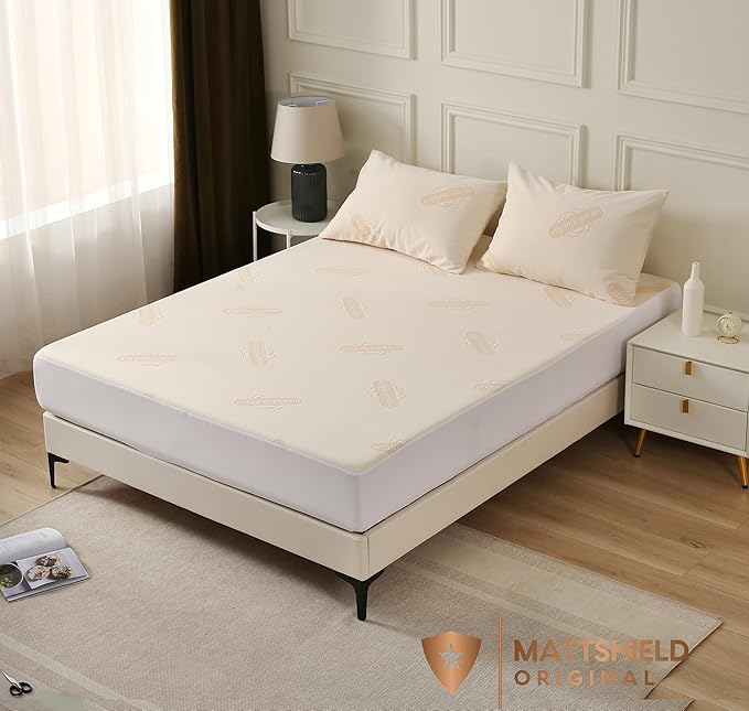 Deluxe Waterproof Organic Mattress Protector Queen Size - OCS Certified Organic Cotton, Breathable Mattress Pad Cover - Premium 280 GSM Comfort - Jersey Cotton Skirt - Deep Pocket Fitted Style