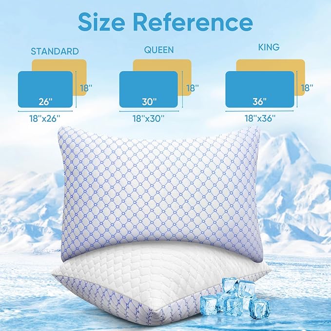 OAISZ Cooling Pillow King Size Set of 2, Shredded Memory Foam Bed Pillows for Sleeping, Adjustable Pillows with Cooling Cover, Soft Yet Supportive Memory Foam Pillows for Side Back Stomach Sleepers