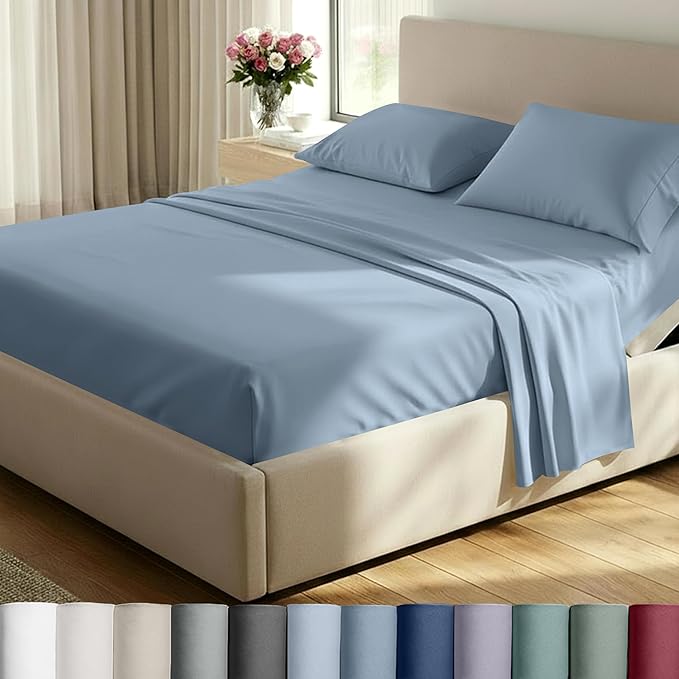 California Design Den Split King Sheets Sets for Adjustable Bed - Buttery Soft 800 Thread Count 100% Cotton Set, Sateen Bedding Set with Durable Twin XL Fitted Sheets - Dusty Blue