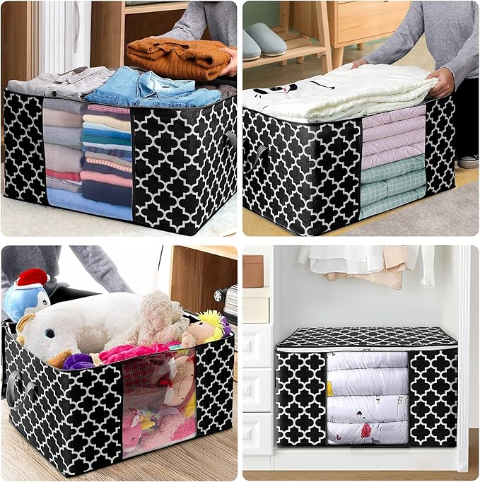 WISELIFE Storage Bags 100L 6-Pack Large Blanket Clothes Organization and Storage Containers for Bedding, Comforters, Foldable Organizer with Reinforced Handle, Clear Window, Sturdy Zippers