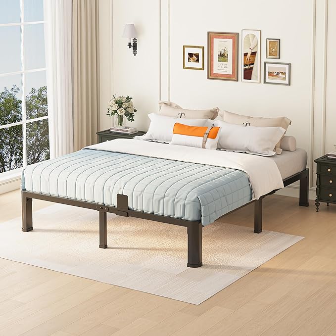 Yitong Angel 10 inch Full Size Bed Frame with Round Corner Legs Mattress Slide Stopper,Low Profile Heavy Duty Metal Platform,Steel Slat Support,No Box Spring Needed,Easy Assembly,Noise Free