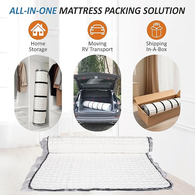 Storage Logic Foam Mattress Vacuum Bag with 4 Adjustable Packing Straps for Moving, Storage, Shipping, Vacuum Seal Mattress Bag with Packaging Straps (King/Cal-King)