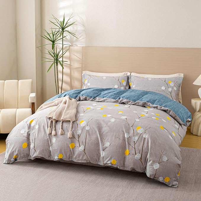 OAITE Duvet Cover Set,100% Cotton Comforter Cover with Floral Pattern Duvet Cover Set,Soft Bedding Set Includes with 3 Piece (2 Pillow Shams,1 Duvet Cover)