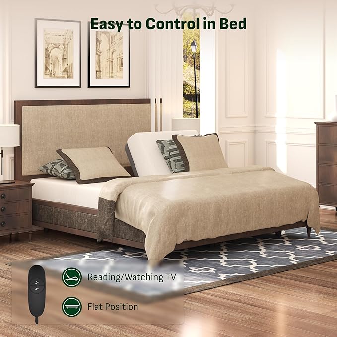 Softa Split King Adjustable Bed Frame, Head & Foot Lift, Electric Bed Base with Remote Control, Whisper Quiet Motor, Oxford Fabric Bedspread, Mattress Holder, Easy Assembly