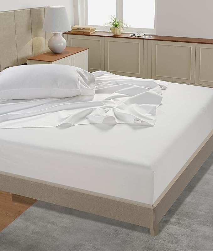 LANE LINEN King Size Sheets Set – 450 Thread Count Long-Staple 100% Cotton Sheets, Naturally Cool & Durable for Everyday Use, 15" Deep Pocket Fitted Sheet with All-Around Elastic for Snug Fit – White