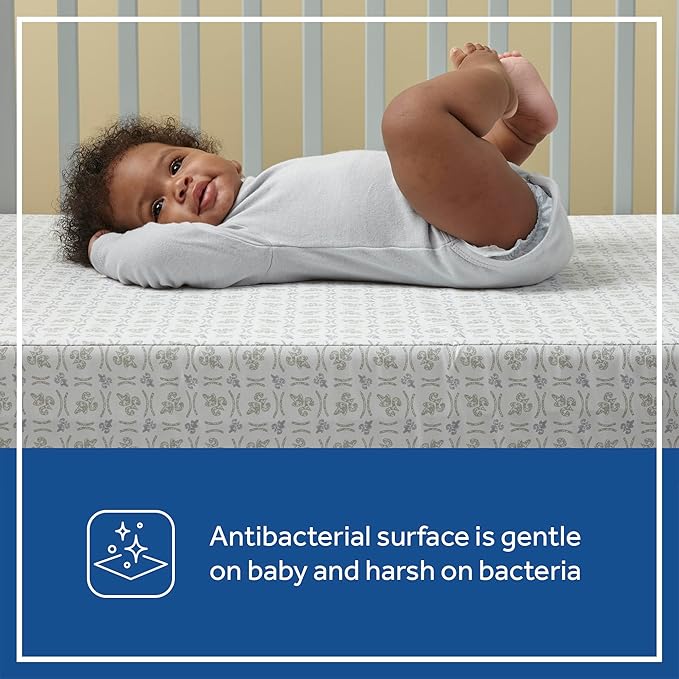 Sealy Butterfly 2-Stage Dual Firm Antibacterial Foam Baby Crib Mattress & Toddler Bed Mattress, Hypoallergenic Waterproof Memory Foam Crib Mattress, GREENGUARD GOLD Certified,Made in USA,52"x28",White