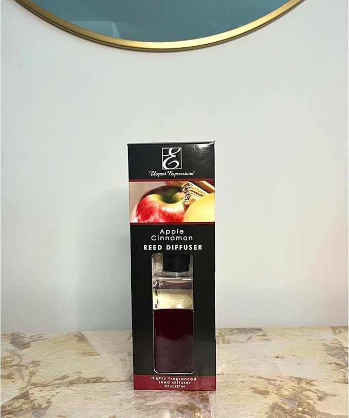 Hosley Reed Diffuser Set, 8 oz Apple Cinnamon Scented Diffuser with Sticks Home Fragrance Reed Diffuser for Bathroom Shelf Décor, Home Décor, Office & Spa