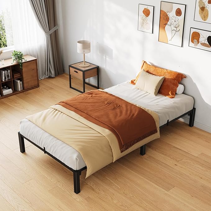GarveeHome 8 in Twin Bed Frame, Heavy Duty Metal Platform Bed Frame with Durable Iron Slat Support and Legs, No Box Spring Required, No Screws Needed, Support Up to 800 LBS