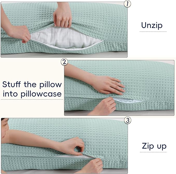 PHF Ultra Soft Waffle Weave Body Pillowcase 20" x 54", No Insert, Breathable & Skin-Friendly Body Pillow Sham with Zipper, Decorative Waffle Weave Pillow Cover, Aqua
