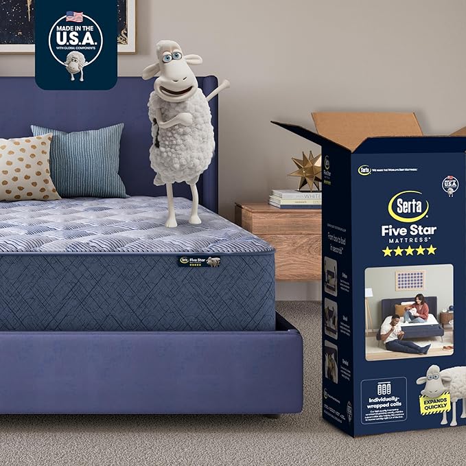 Serta Five Star Mattress Tranquility 14-Inch Plush – Full – Zoned Support, Pressure Relief, Cooling Comfort – Made in USA – Bed-in-a-Box – 100 Night Trial, 10-Year Limited Warranty