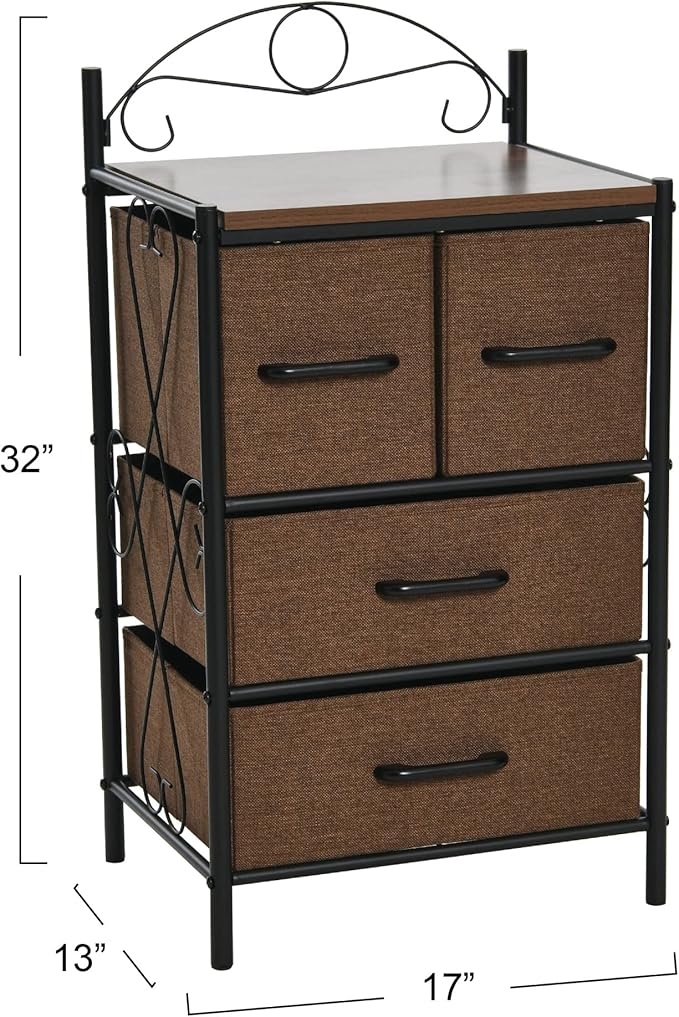 Household Essentials Mid Century Walnut & Iron 4-Drawer Chest