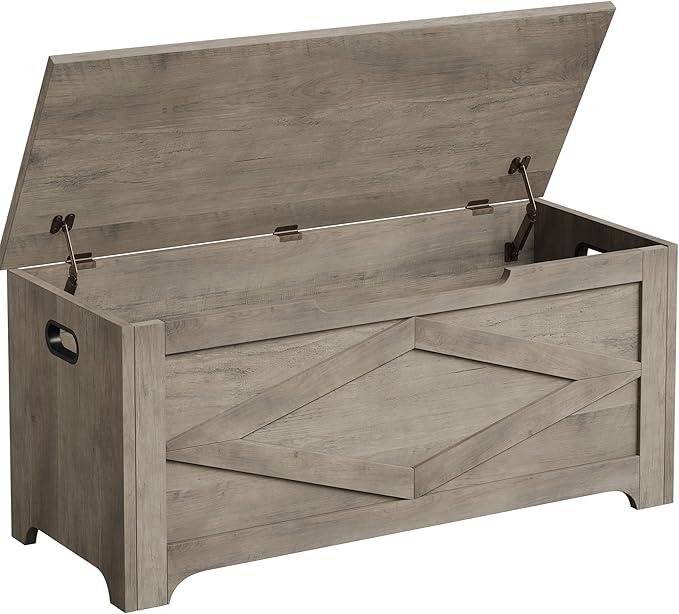 GarveeHome 39.4 in Storage Chest, Wooden Storage Bench with Safety Hinges, Easy Assembly, Large Shoe Bench for Entryway, Living Room, Bedroom