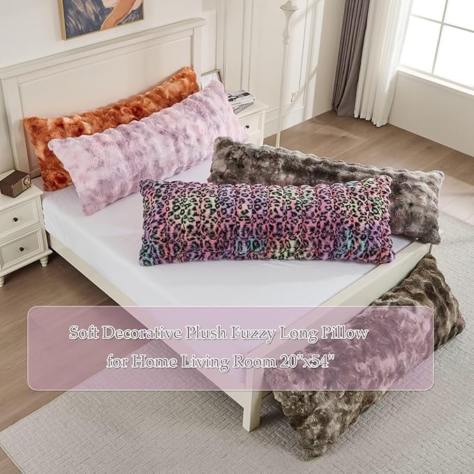 Luxury Shaggy Faux Fur Body Pillow,Fluffy Bed Pillow with Zipper Closure,Soft Decorative Plush Full Long Pillows,Fuzzy Hug Pillow for Living Room Side Sleeper & Pregnancy 20"x54" Tie-dye Lavender