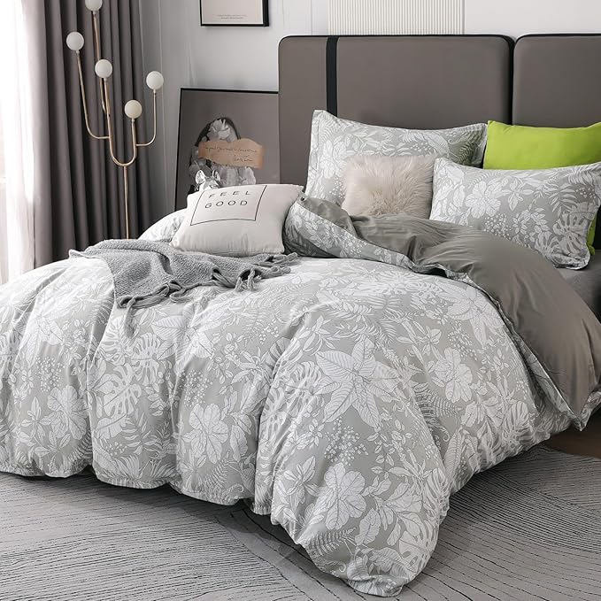 OAITE Duvet Cover Set Twin Size Floral Pattern 600 Thread Count Ultra Soft 100% Long Staple Cotton Duvet Cover Sets 3-PC, Breathable Duvet Cover with Zipper Closure & Corner Ties