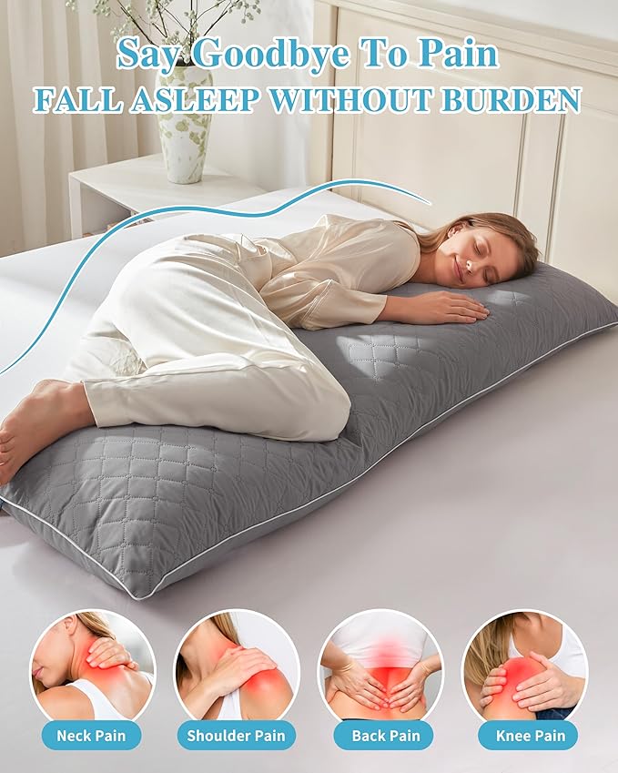 YZ HOME Long Body Pillow for Adults - Firm Body Pillow Insert with Shredded White Memory Foam, Adjustable Height, Soft Support for Side Sleeping, Pregnant Women, Washable (Grey, 20x54 Inch)